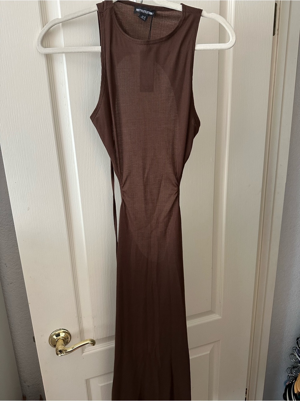 Brown Sleeveless Ribbed Maxi Dress